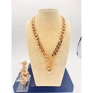 Juicy Couture Gold‑Tone Curb Chain Necklace & Bracelet Set w/ Heart Charms- NWOT